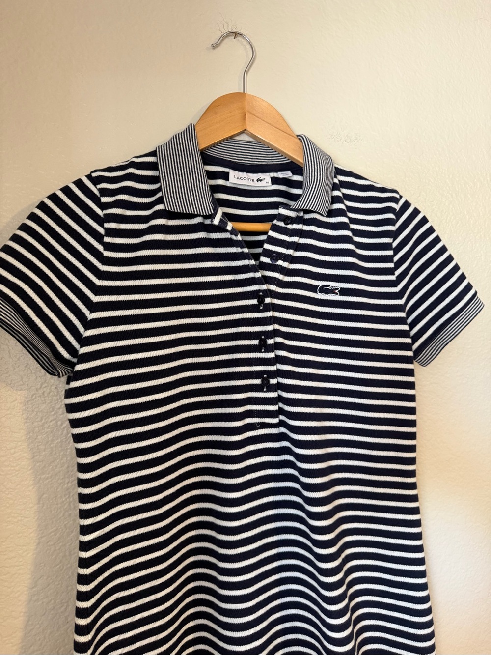Lacoste Striped Polo Dress EU 40 US 8 Navy White Cotton Preppy Summer Casual - Picture 4 of 9